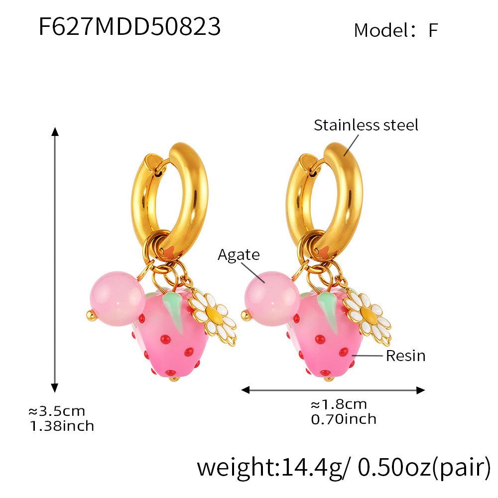 Qiong Yao Forest Resin Agate Hoop Earrings: Sweet Stainless Steel Floral Pendant, No Fade