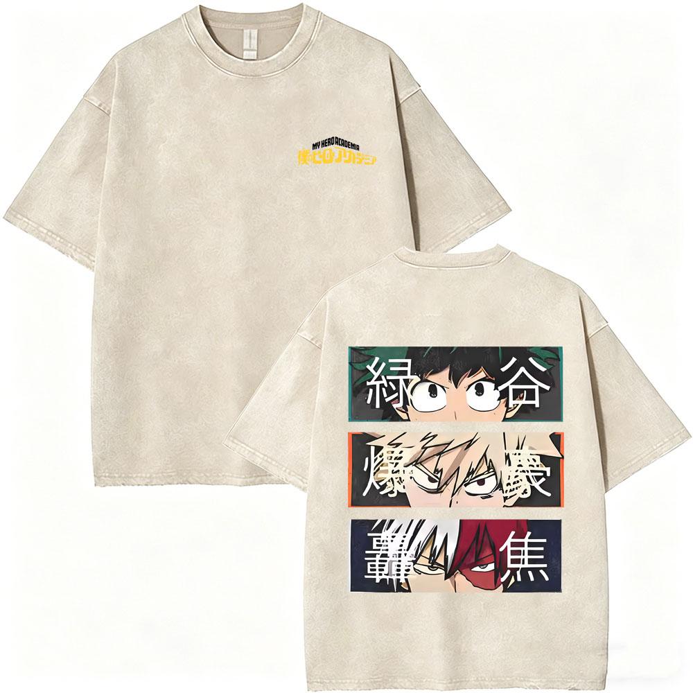 Washed Vintage Anime My Hero Academia Himiko Toga Graphic T-shirt ga Casual T-shirts Unisex Y2k Oversized T Shirts