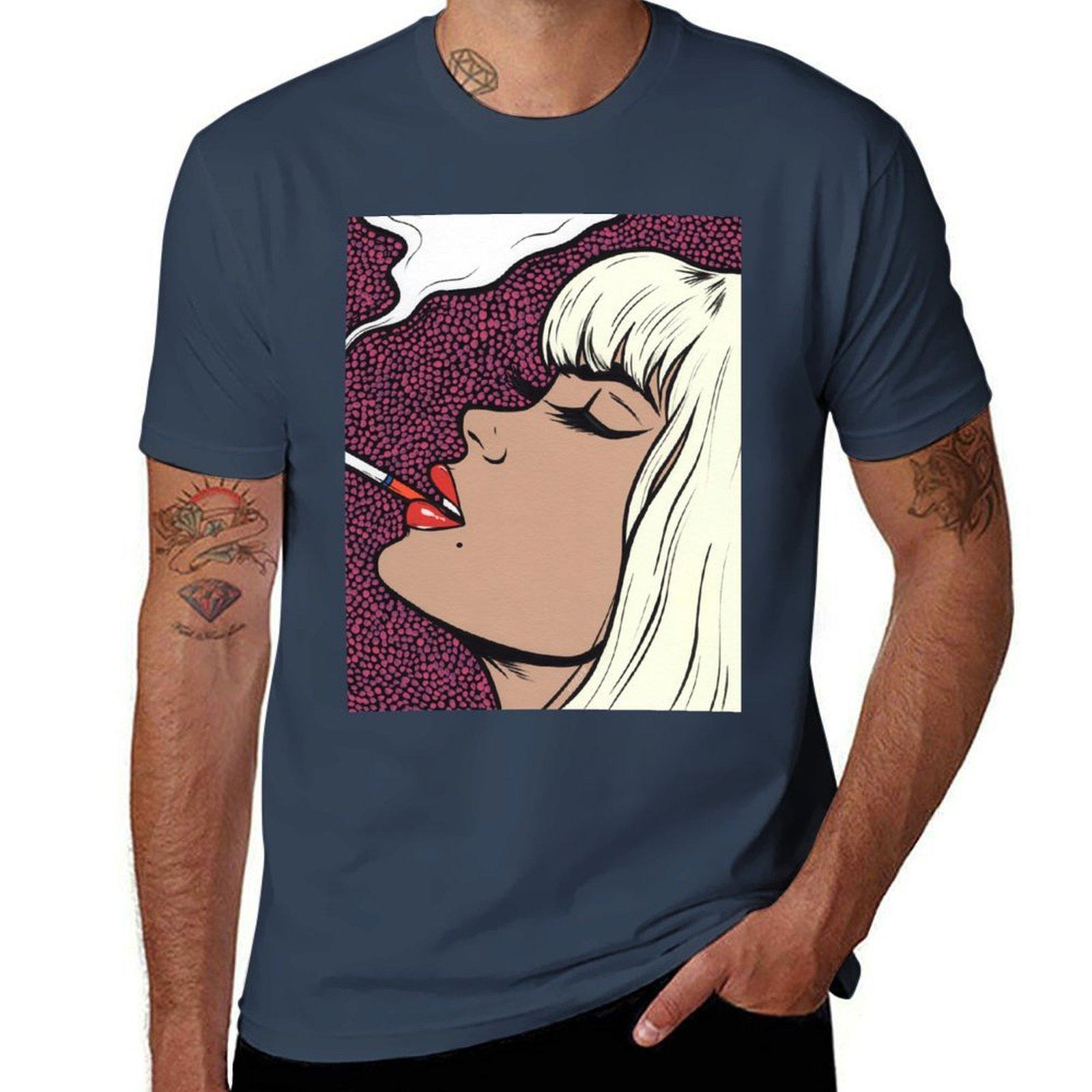 Platinum Blonde Smoking Comic Girl TShirt Casual Trendy Short Sleeve TShirt S