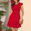 Knit Fabric A Line Dress With Ruffle Sleeves For Summer Beach Vacation
