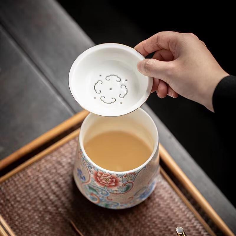 

Chinese Filigree Ceramic Tea Set with Silver Tray