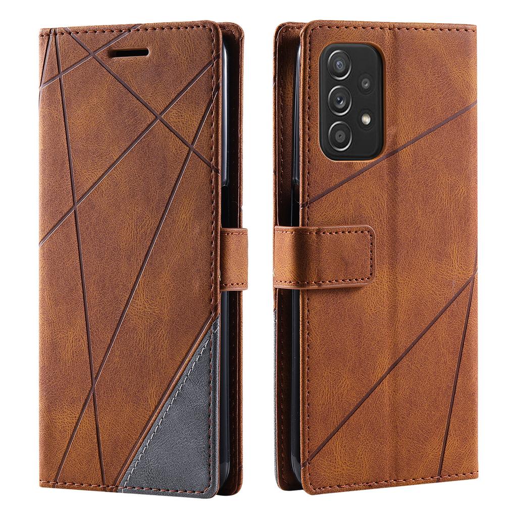 For Samsung Galaxy A53 5G Wallet Case Lines Imprinted Skin-touch Leather Phone Cover