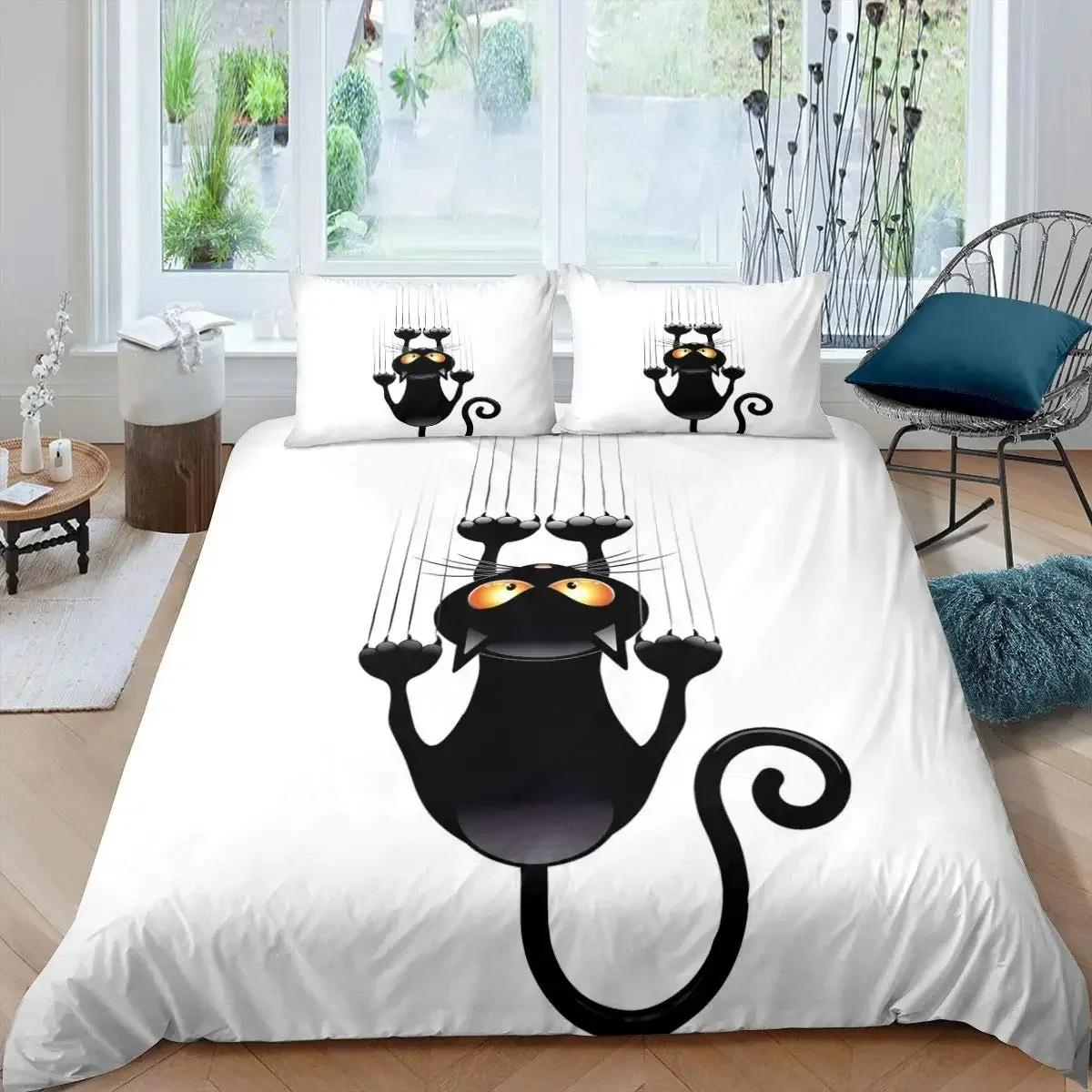 

Black Cat Duvet Cover Set Cats Bedding Sets Cartoon Scratching Wall Cats Comforter Cover Set Cute Animals Quilt Cover Queen Size EU Single 135x200cm