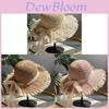 Summer Straw Hat With Lace Edging Foldable Sunshade Wide Brim For Beach Travel