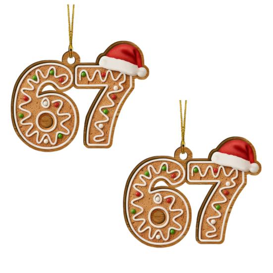 

2 Pcs 67 Christmas Ornaments Funny Six Seven Gingerbread Hanging Ornament Acrylic Holiday Tree Decor Gift for Teens Kids Family Friends Coworkers A