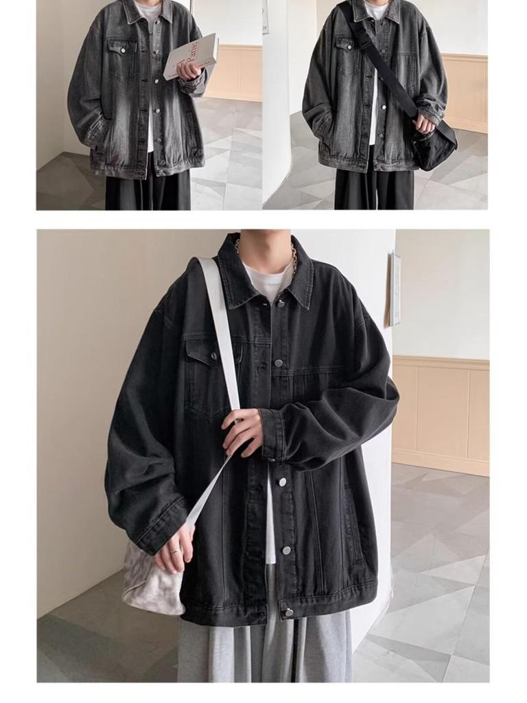 Veste en jean rétro pour homme - Streetwear décontracté Printemps/Automne, Col rabattu polyvalent, Style workwear élégant.