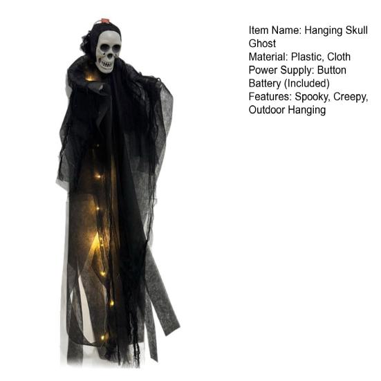 Halloween Hanging Skeleton Ghost Decoration Outdoor Large 35" Scary Flying Grim Reaper for Yard Patio Lawn Garden Haunted House Prop