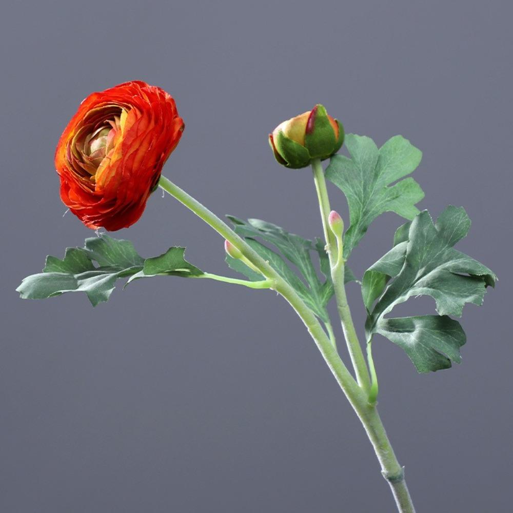 Plastic Material Artificial Flower 2 Head Design Realistic Texture Artificial Ranunculus Asiaticus Silk Fabric Faux Bloom