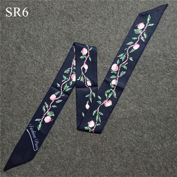 Peach Print Bag Scarf Silk New Luxury Brand Skinny Scarf For Women Head Scarf Long Handle Bag Scarves Wraps