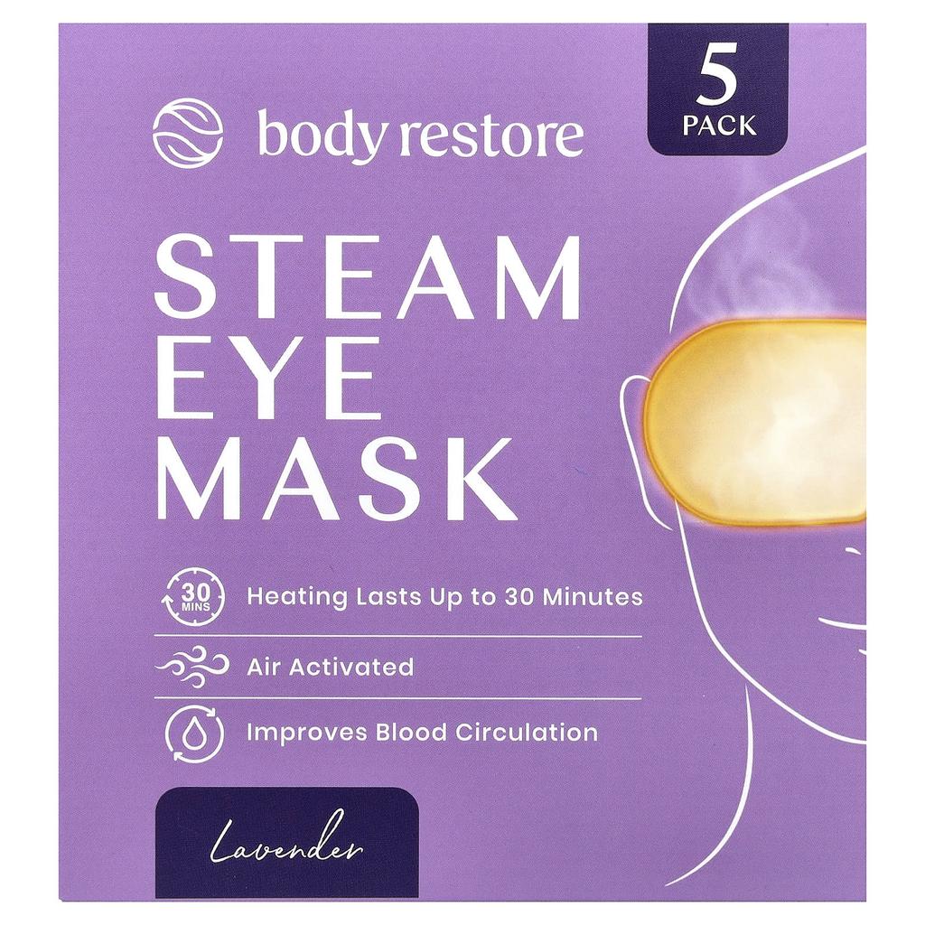 Body Restore, Steam Eye Mask, Lavender, 5 Pack