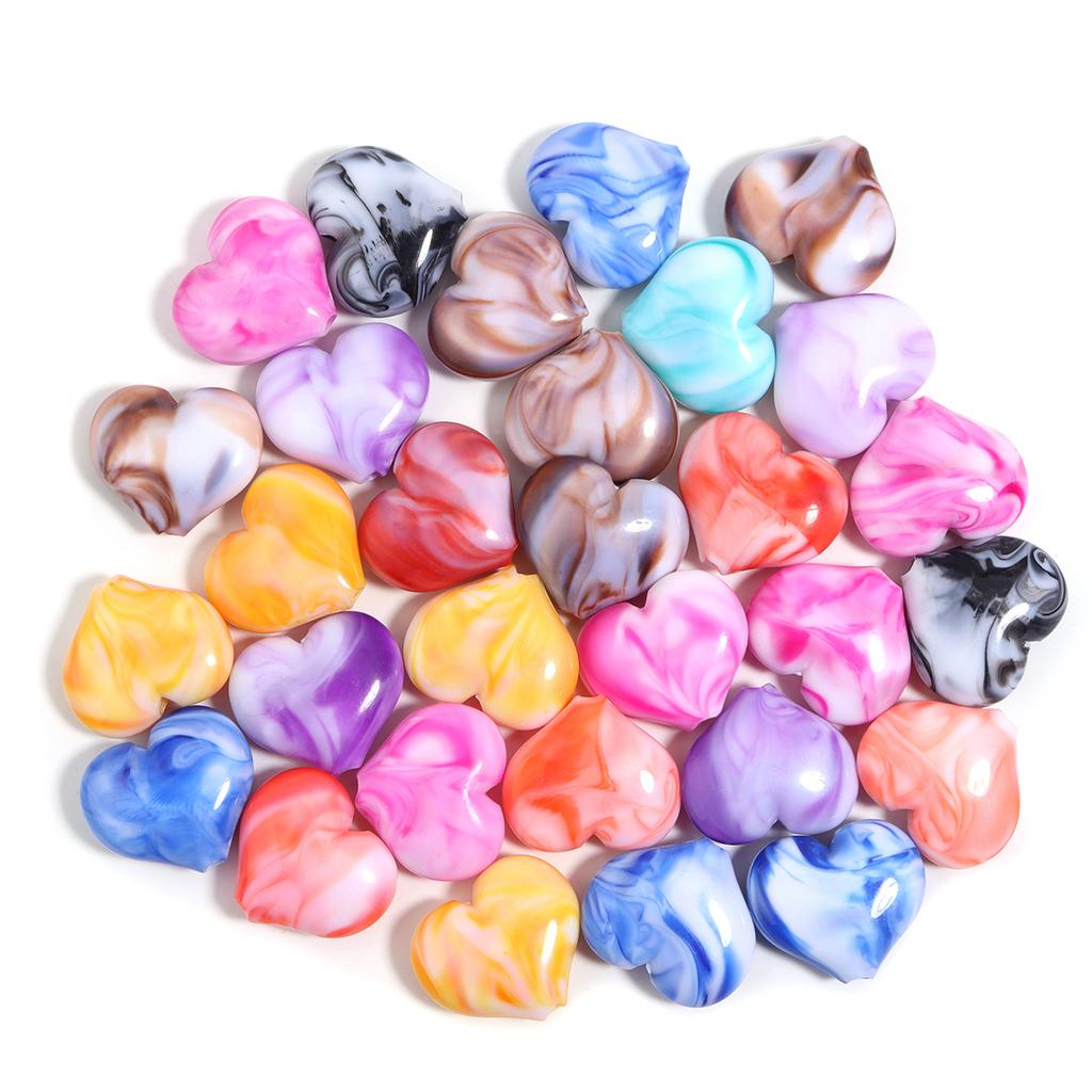 20-30pcs Colored Ink Painting Spacer Beads Heart Oval Irregular Shape Resin Beads For DIY Handmade Bracelet Keychain accessories