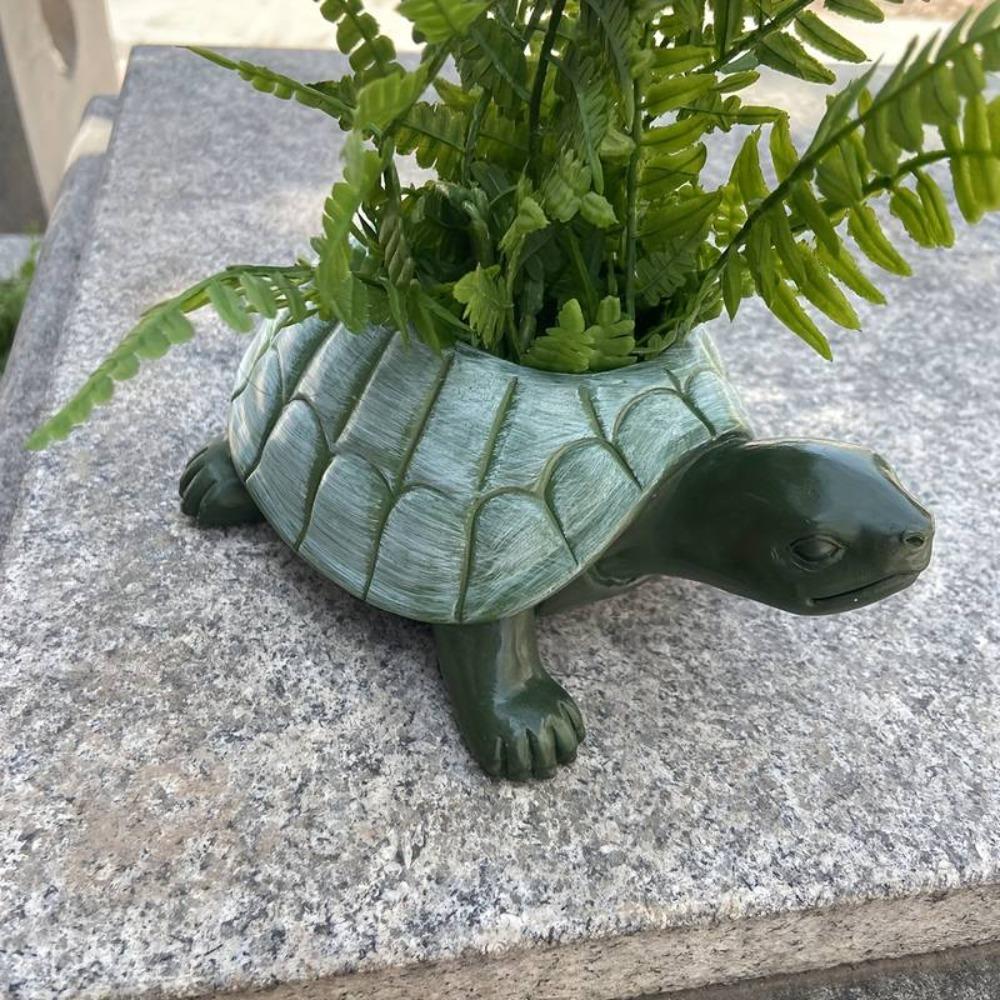 Decorative Turtle Planter Statue Rustic Style Animal Sculpture Succulent Pot  Outdoor Decoration