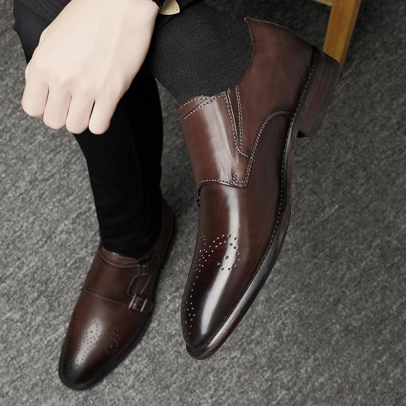 

Мужская обувь 2025 года, весна, новая мода, британский стиль, легкие, роскошные, высокие туфли Brock, мужские кожаные туфли с пряжкой 35 темно-коричневого