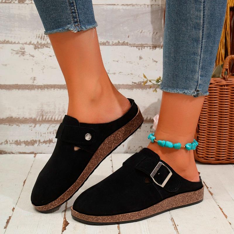 Nieuwe Mode Dames Casual Faux Suède Pantoffels Sleehak Kurk Muiltjes Platform Klomp Antislipzool Gesp Buiten Huis Schoenen