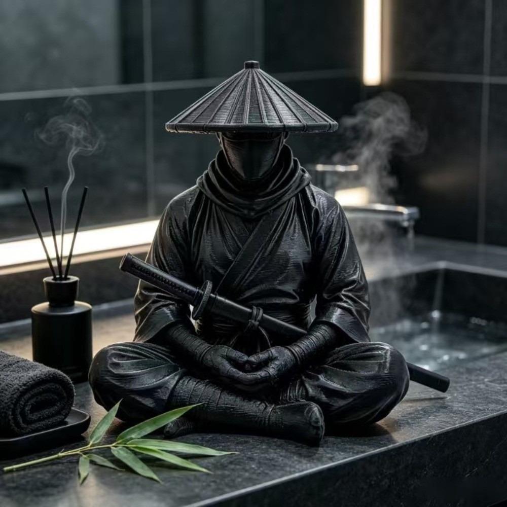 Sitting Pose Warrior Figurine 3D Printed Samurai Sculpture Creative Ninja Ornaments Home