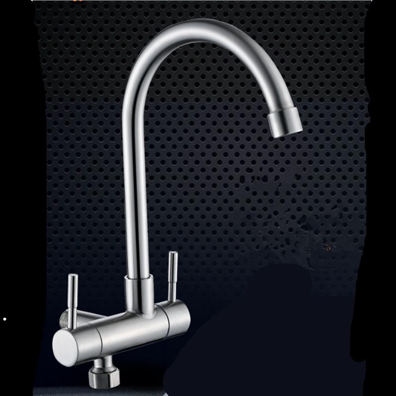 Kitchen Faucet 304 Stainless Steel Wall Mounted Horizontal Single Cold Faucet Double Control Faucet