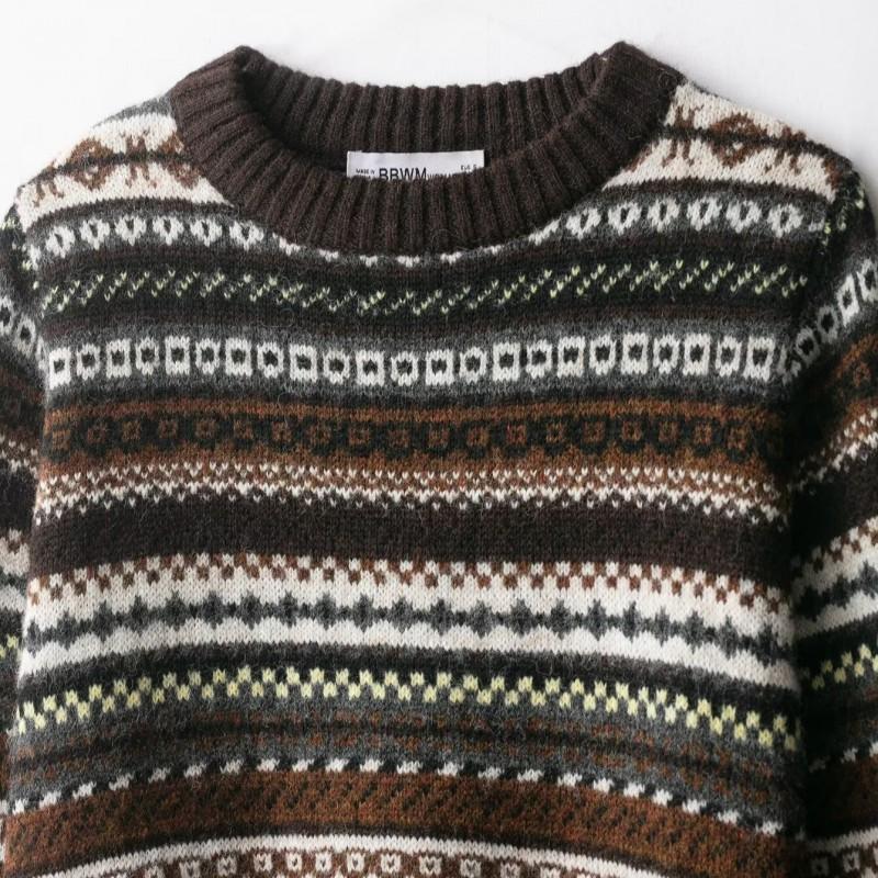 Womens Street Style Knit Sweater With Jacquard Round Neck Long Sleeve Fall 2025