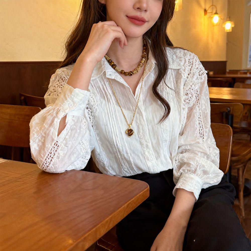 Retro Tiger Eye Stone Necklace Maillard Chain Choker Pearl Beaded Necklaces  Cloth Accessories