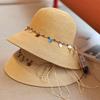 Bohemian Travel Style Colorful Shell Webbing Big Brim Straw Hat Spring and Summer Seaside Vacation Sun Protection Basin Hat