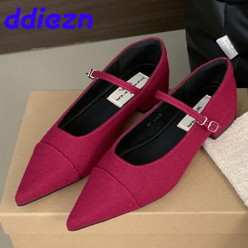 Fashion Female Pointed Toe Women Flats Mary Janes Shoes 2025 Spring Summer Footwear Buckle Strap Fashion Shallow Ladies Flats With Shoes