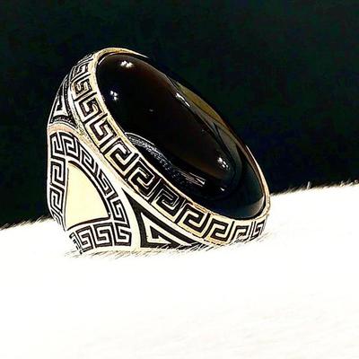 Natural Black Onyx Ring, Mens Signet Ring Silver, Statement Band Ring, for Men, Wedding Men's Ring, Pinky Ring Gift Band Ring, Gift For Her