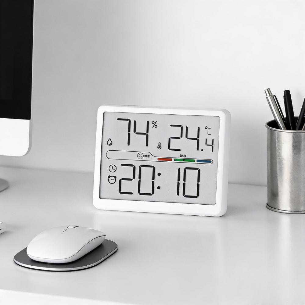 Ny LCD-alarmklokke med termometer, hygrometer, værstasjon, elektronisk bordklokke med høy presisjon for hjemmet, soverom