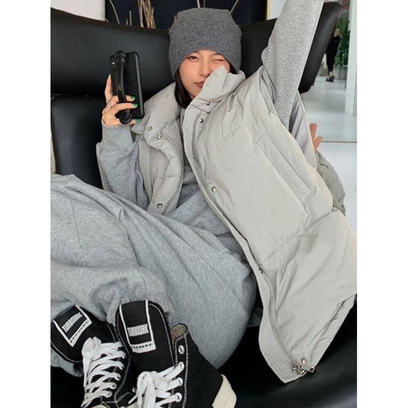 

Жилет из хлопка для женщин, осень и зима, новый свободный жилет, модный универсальный жилет из хлеба M [Recommended 85-50kg] чёрный