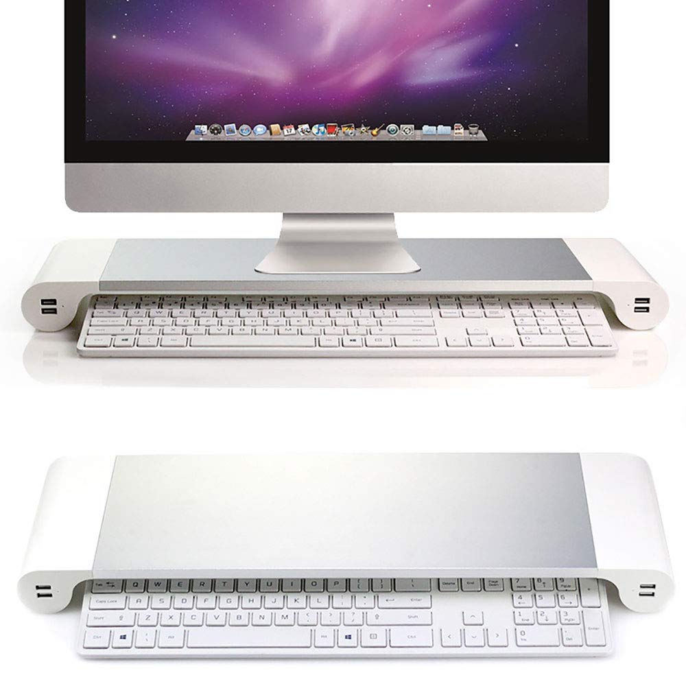 Aluminum PC Monitor Desktop Stand with USB Keyboard Stylish Desktop LCD Monitor Desk Stand day-village Stand, Port, Storage, Silver, Rack, Stand,