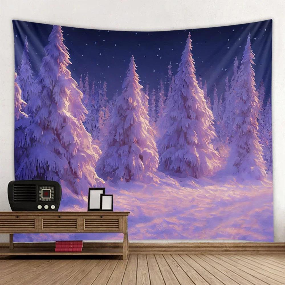 

Christmas Winter Snowy Forest Wall Hanging Tapestry Christmas Wall Hanging Tree Wall Hanging Gorgeous Christmas Tree Fireplace Gifts 95x70cm