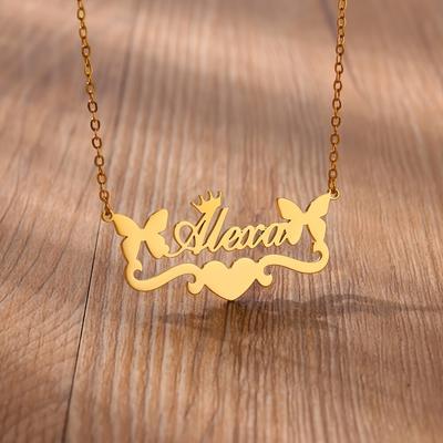 Custom Name Butterfly Ribbon Love Necklaces For Women Gold Color Stainless Steel Name Necklace Wedding Christmas Jewelry Gift