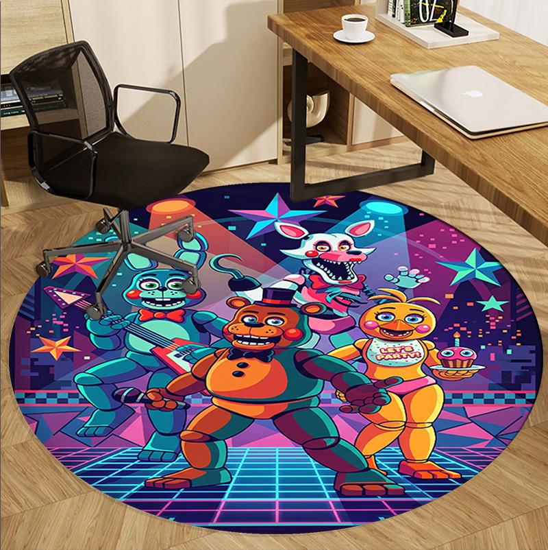 Five Nights At Freddy's Pattern Round Rug, Indoor/Outdoor Mat, for Picnic, Gameroom, Bedroom, Office, Living Room, Home Decor Carpet, Birthday Gift