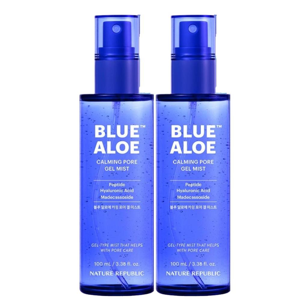 Nature Republic Blue Aloe Calming Pore Gel Mist 100ml x 2pcs - Refreshing Hydration & Pore Refining Spray