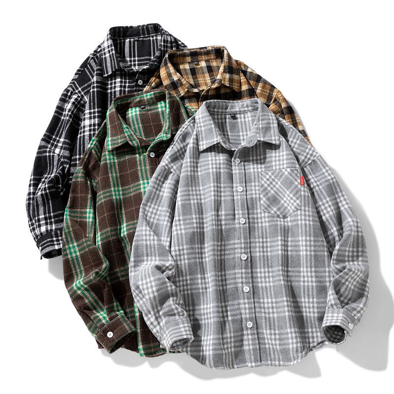 Men's Plus Size Loose Plaid Shirt Jacket - Cool, Thick, Long Sleeve for Spring & Autumn