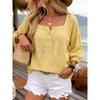 Camicia Casual in Lino da Donna con Maniche a Lanterna e Scollo Quadrato per le Vacanze Estive