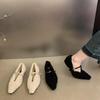 2024 Autumn and Winter New Pointed Head Shallow Mouth Fluffy Shoes Women Go Out Flat Single Shoes Flash Diamond Square Buckle Velvet Shoes Children