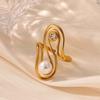 Irregular Imitation Pearl Geometric Rings For Women  Gold Plated Stainless Steel Ring Christmas Party Jewelry Gift
