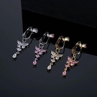 Piercing para Umbigo Borboleta Zircônia Sem Perfuração - Pingente de Joia Corporal de Cobre da Moda