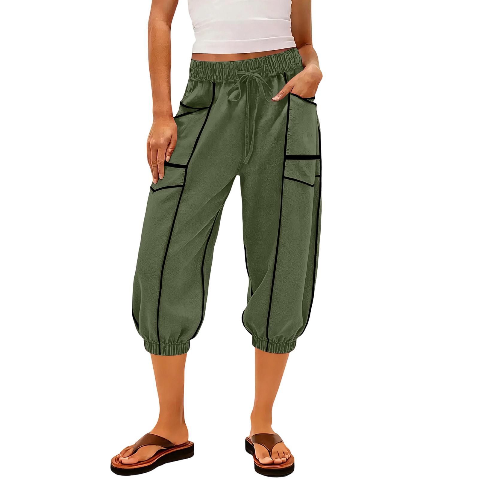 

Women s Sanitary Pants, Leg Binding Pants, High Waisted Spliced Pockets, Casual Cropped Pants L армия зеленый