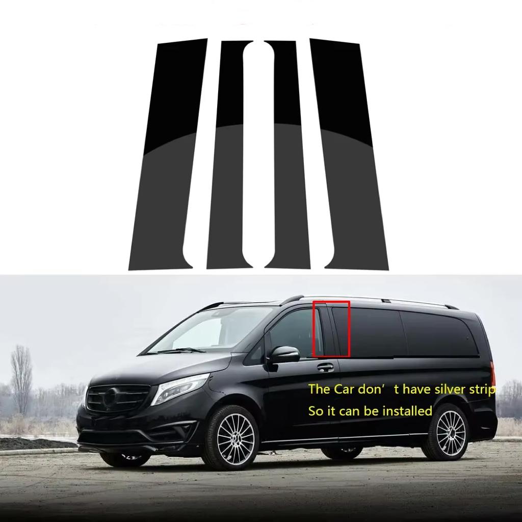 4PCS Glossy Black Pillar Post Fit For Mercedes Benz VITO V CLASS W447 2016- Door Window Column BC Trim Sticker Cover