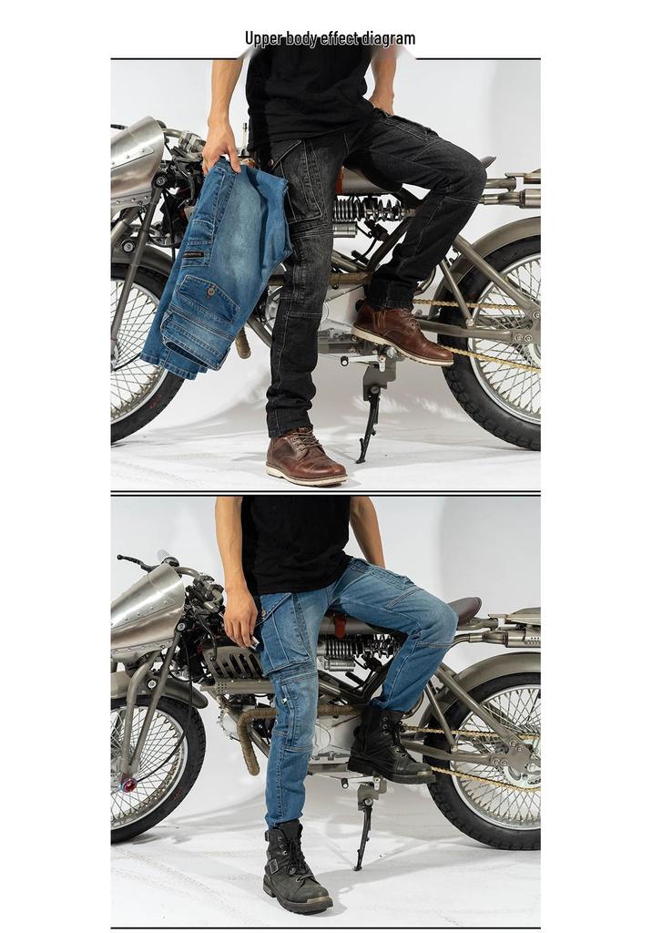 Motorcykelbyxor för män - Fyra säsonger - Fallsäker, Stor ficka, Smal passform, Högelastisk denim