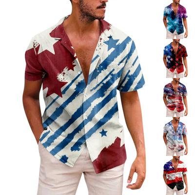New American Independence Day Short Sleeve Shirt Printed Men's Casual Beach Top Summer