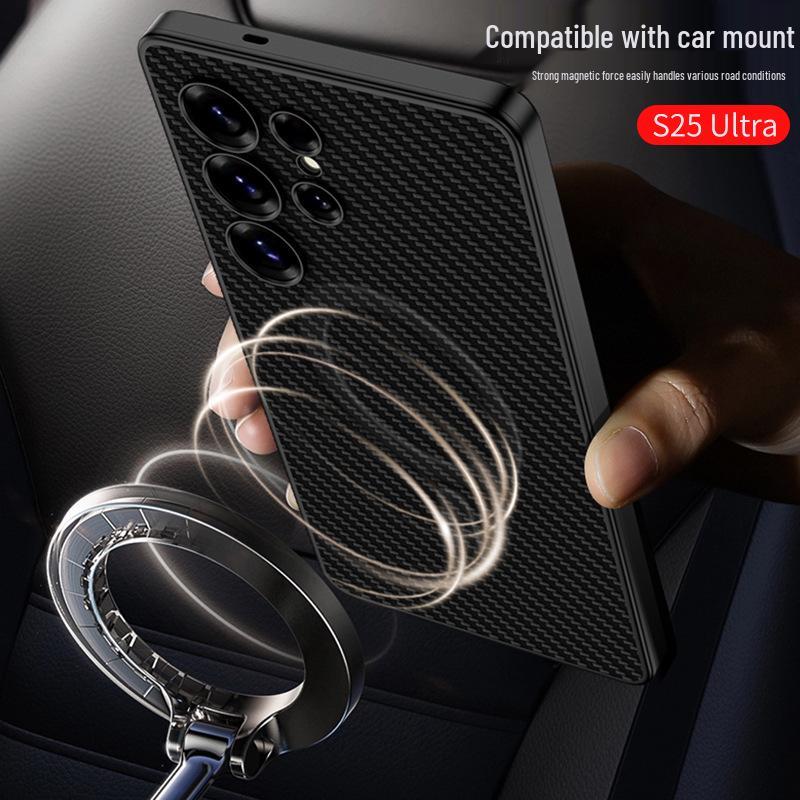 S25ULTRA Phone Case: Cross-Border Leather, Magnetic, Wireless Charging, 2-in-1 Protection