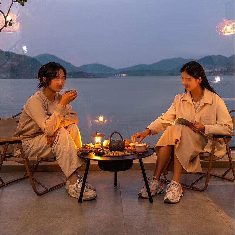 Portable Outdoor BBQ & Tea Table with Fire Pit