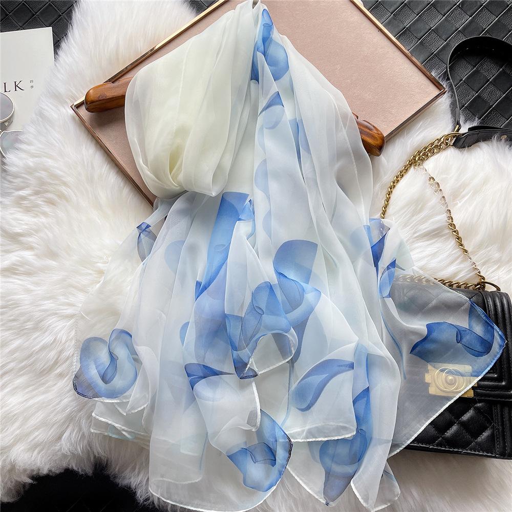 Small Fresh Elegant and Versatile Seaside Defense Beach Towel Dual-purpose Shawl Soft Gauze Women's Spring and Summer Long Silk Scarf