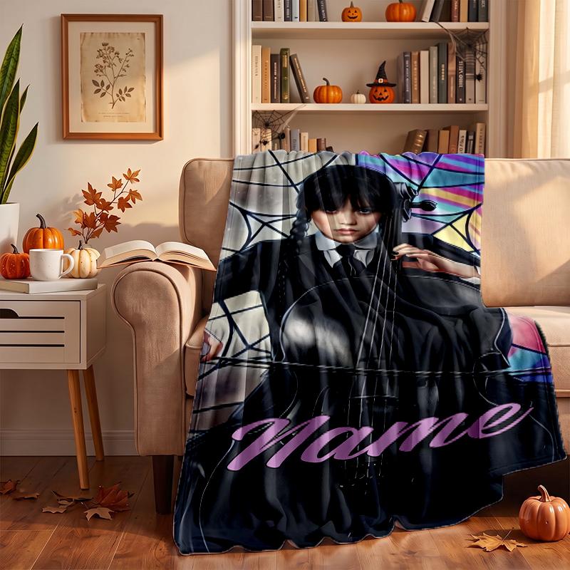 Wednesday Custom Flannel Blankets Soft Warm Cozy Throws for Home Decor Holiday Gifts