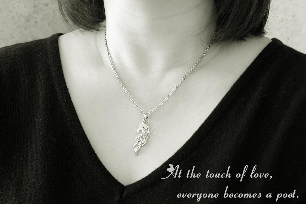 Silver 925 Feather Heart Pair Necklace for Men and Women Bag BOX Tb316 [Velvi] (Paper Included) (Feather Heart)