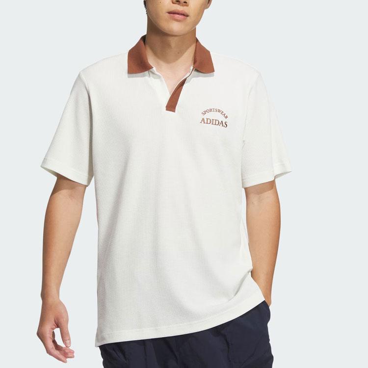 Adidas Verbiage Print Comfort Casual Sports Polo Tee Men Tops Han-Jade-White Brown JD0333