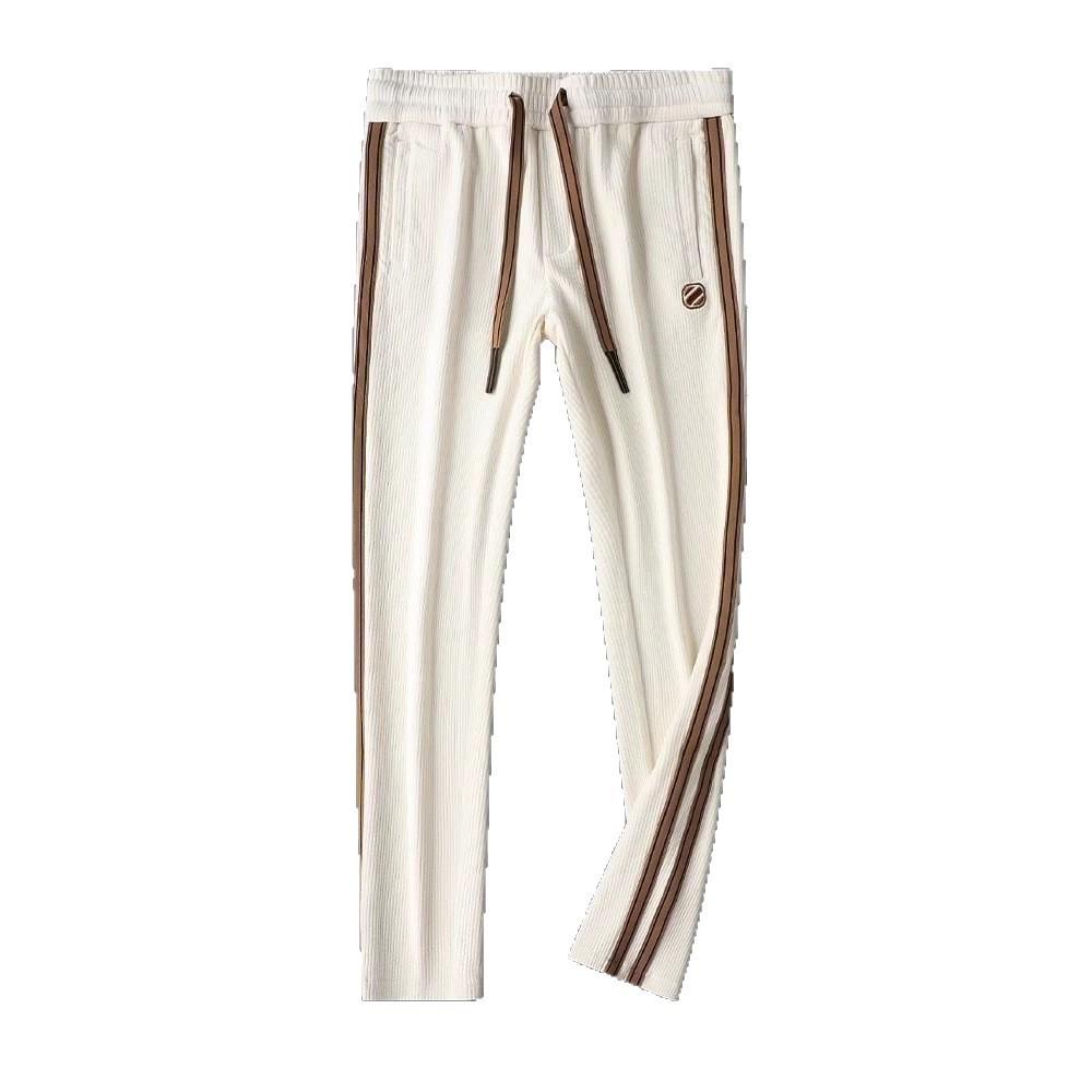 Men's Trendy Slim Fit Casual Sports Suit: Warm, Solid Color, Striped Two-Piece Set with Jacket & Straight-Leg Pants for Fall/Winter