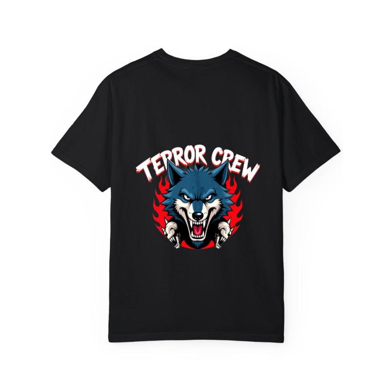 Bílé tričko s grafikou vlka a Terror Crew pro volný čas