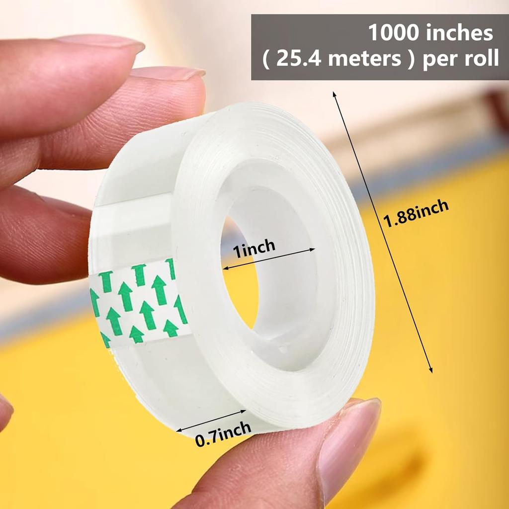 12 Rolls Transparent Tape Refills, 3/4-Inch x 1000 inch Clear Tape, 1 inch Core, Clear Tape Refill Rolls for Gift Wrapping, Home, School